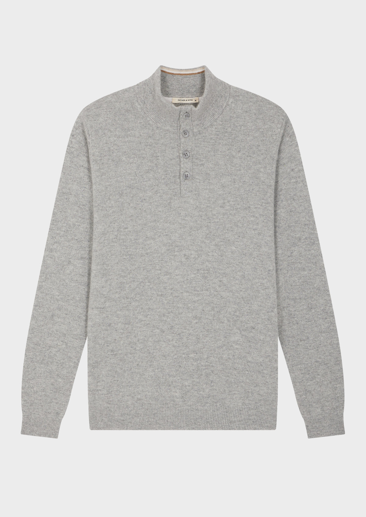 Pull col boutonné en cachemire uni gris perle
