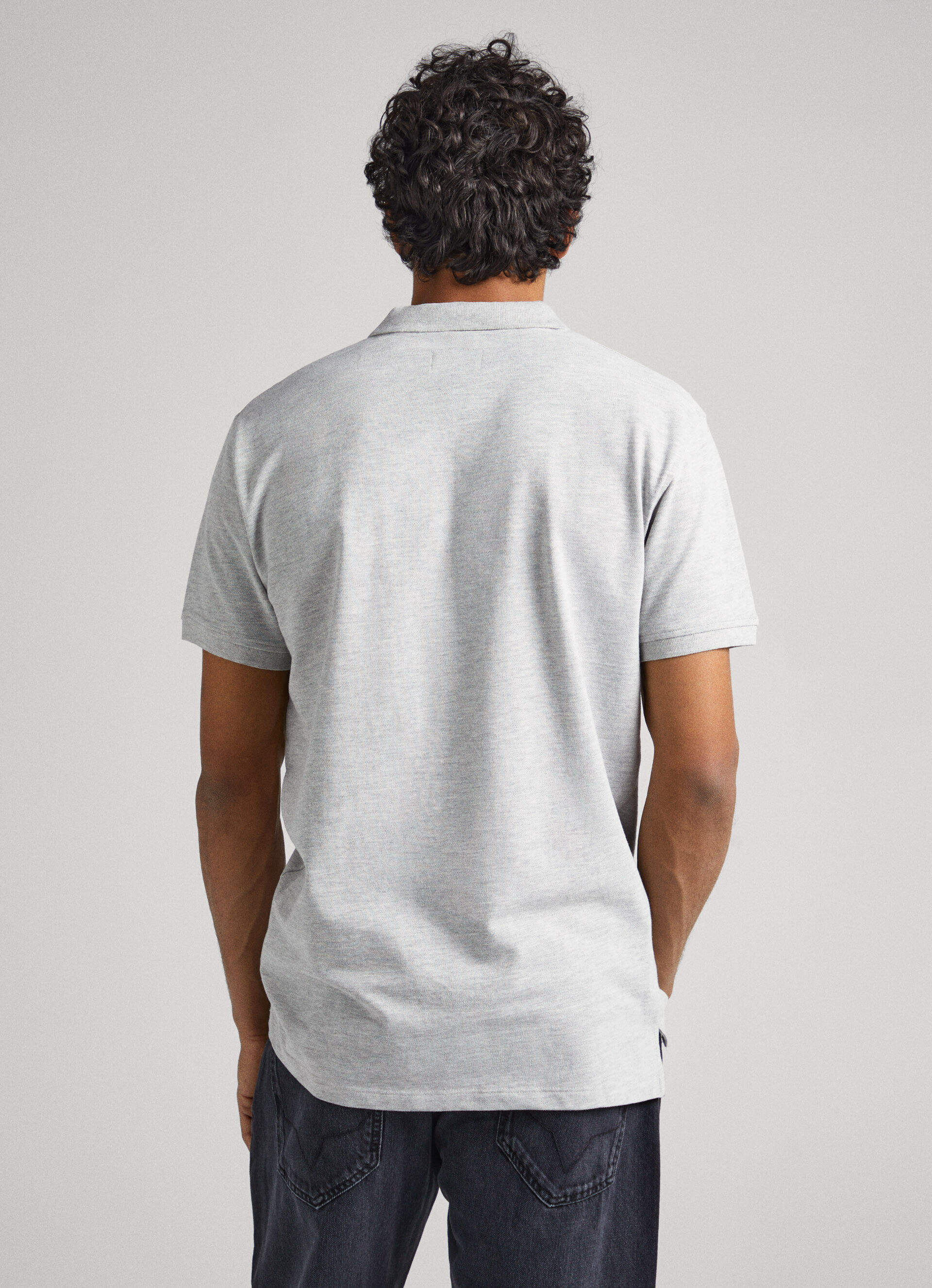 Camisa polo de algodão piqué com logotipo bordado - cinza mescla