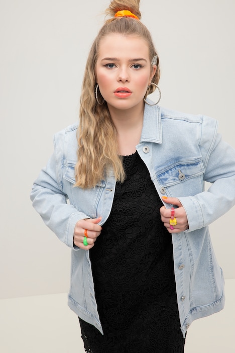 Jeansjacke, oversized, Schulter Betonung, Hemdkragen, Langarm