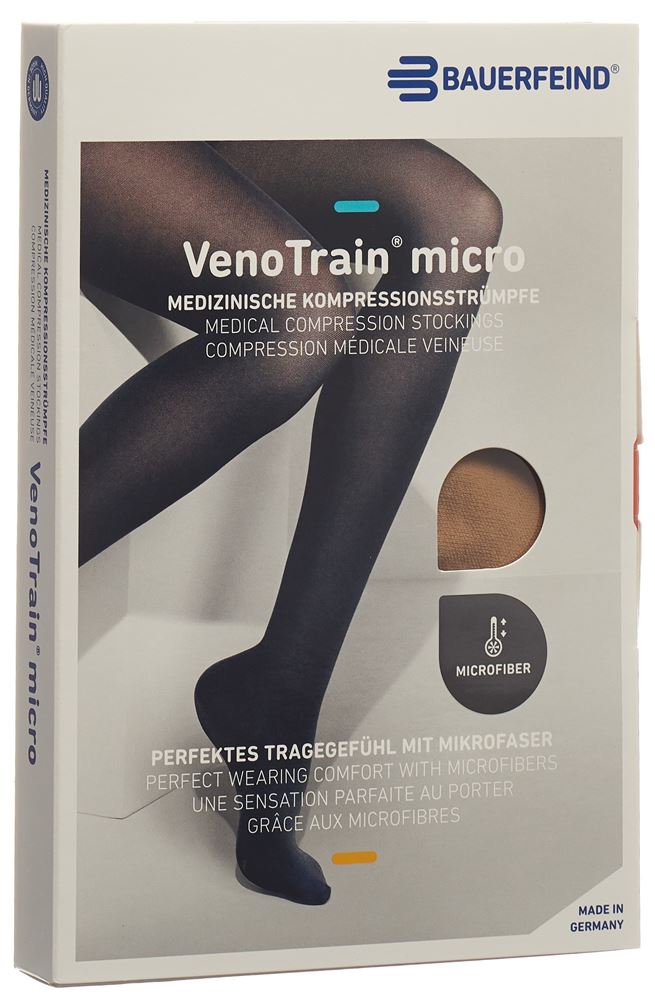 Bauerfeind VenoTrain Micro KKL2 AG L normal/long offene Fussspitze Mikronoppenhaftband caramel 1 Paar