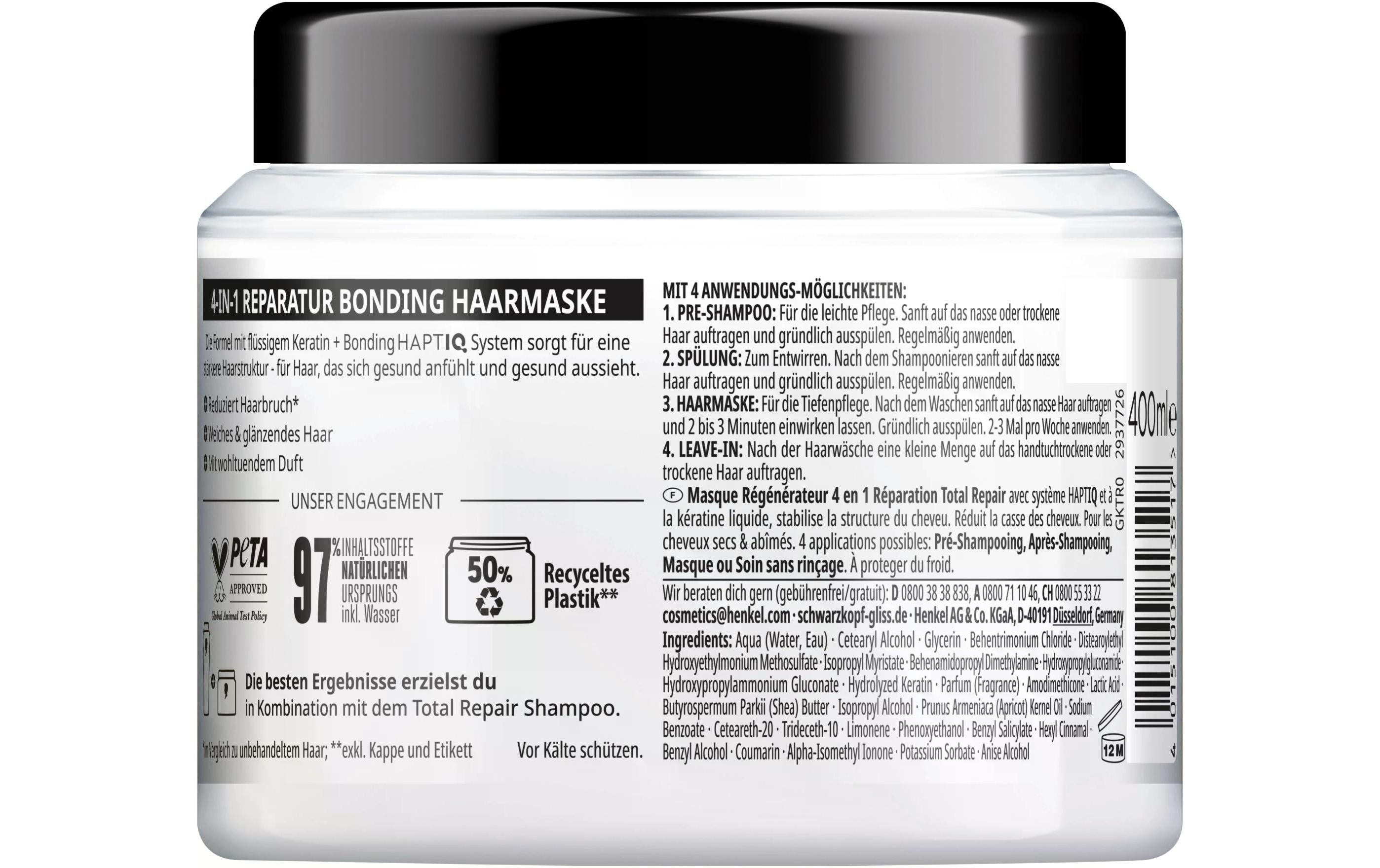 Haarmaske Total Repair 400 ml4-in-1 Haarkur sorgt für gesund aussehendes, geschmeidiges Haar