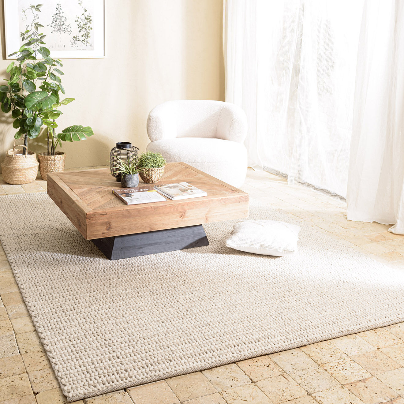 Macabane Tapis en Laine tissée Quentin beige - 290x200 cm