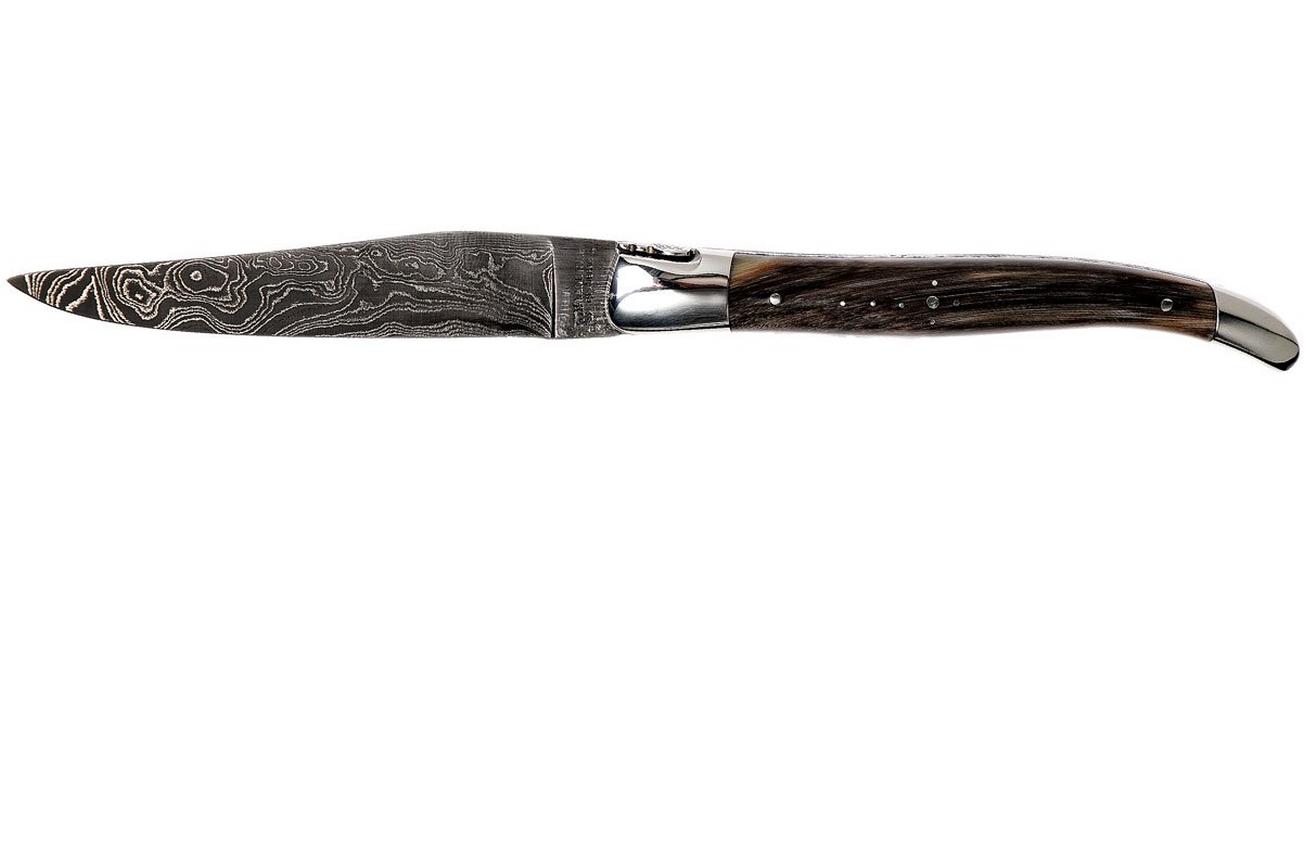 Laguiole en Aubrac 12 cm damast zakmes, full handle hoorn L0712PCI-FFI1