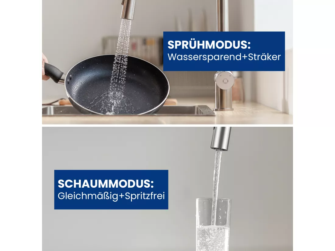 Cecipa max Mitigeur de Cuisine avec Douchette Extractible - Robinet Cuisine en Inox Brossé - Mitigeur Evier avec 2 Types de Jet D'eau,EU Modèle