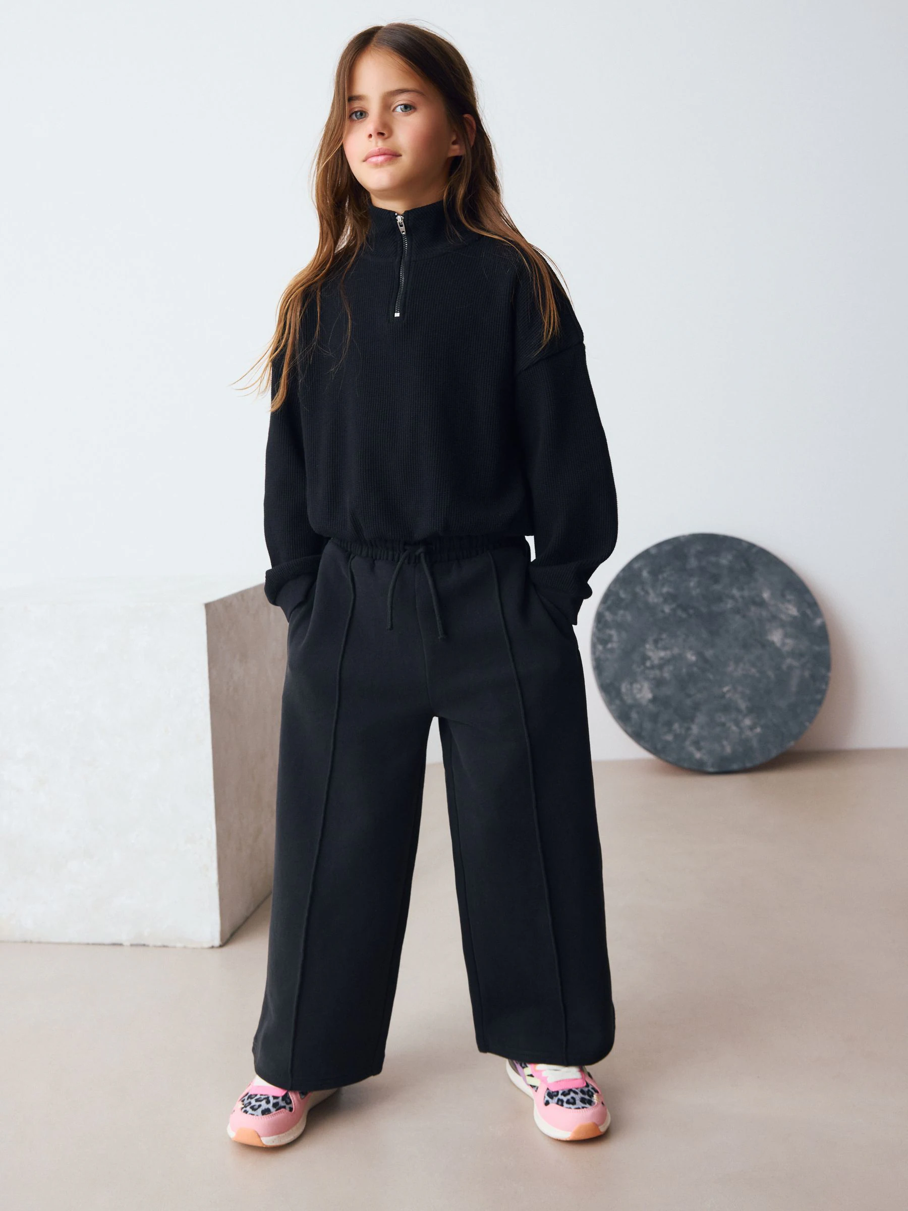 Zwart - Getextureerde sweater met lange mouwen en rits (3-16jr)