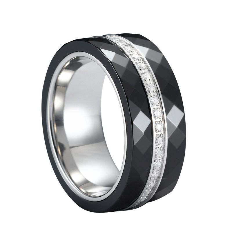 Bague en argent, céramique noire et Cristal Cubic Zirconia