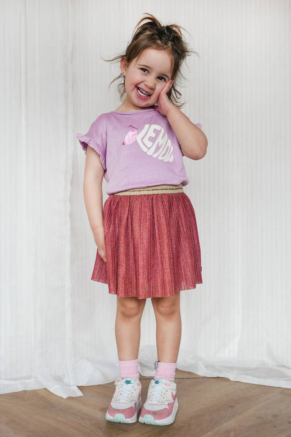 Like Flo jurk met printopdruk en ruches paars/bruin