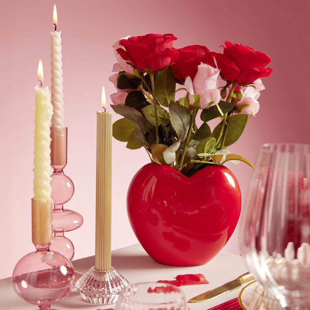 Vase forme coeur céramique rouge
