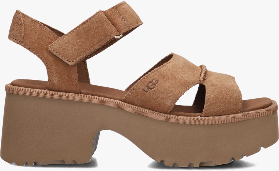 cognac ugg sandalen met hak w new heights ankle strap