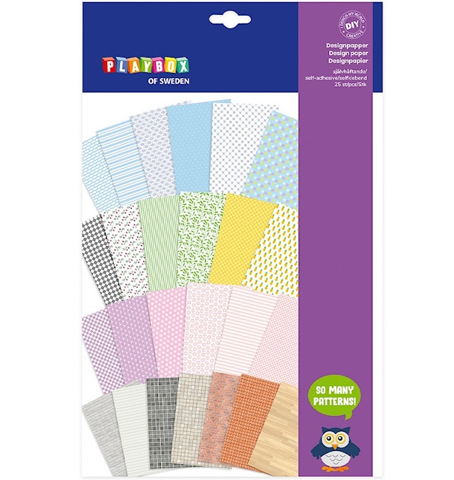 Designpapir selvklebende 25-pakk Playbox