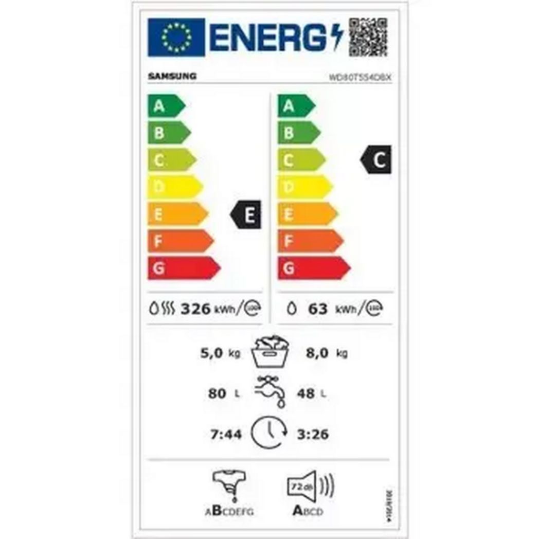 Laveuse-sécheuse à chargement frontal SAMSUNG WD80T554DBX