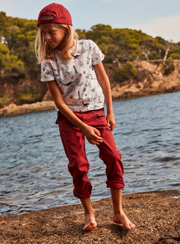 Pantalon regular rouge à bandes contrastantes