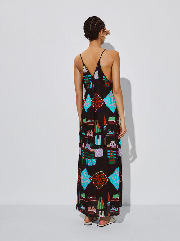 Vestido de algodão estampado - Multicolorido