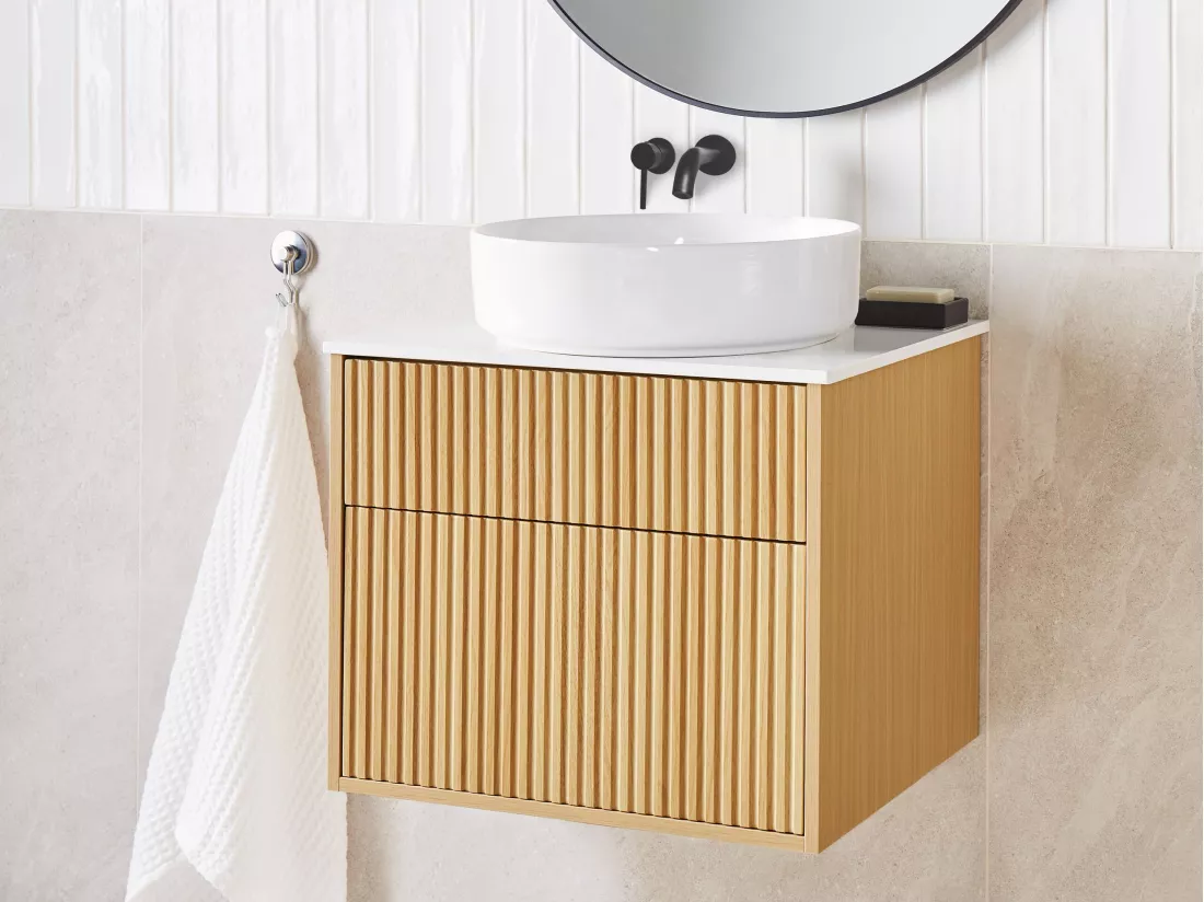 Meuble lavabo mural BEXTI 60 cm 52 cm 50 cm Marron clair
