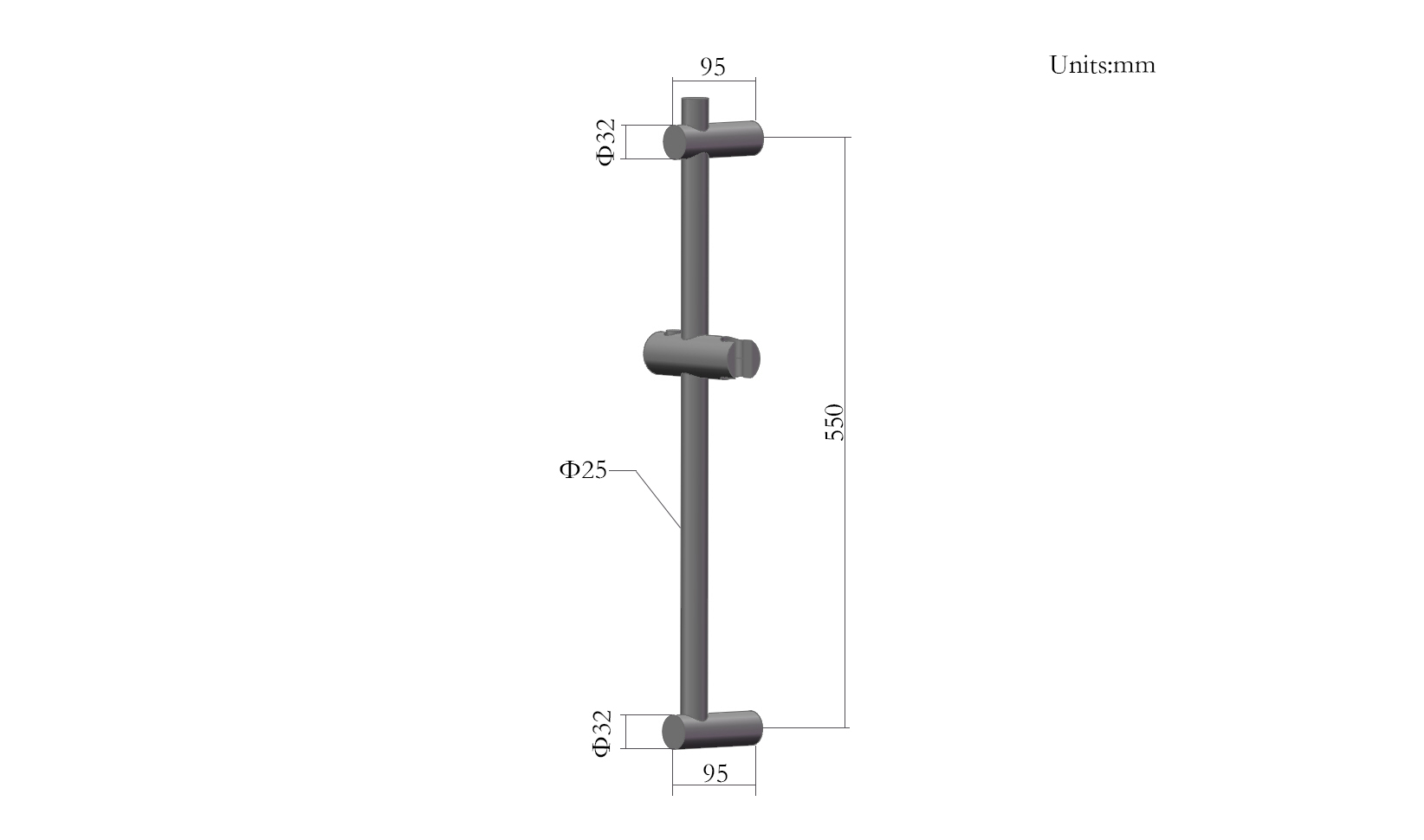 Saniclear Plus douche glijstang 60cm geborsteld messing mat goud