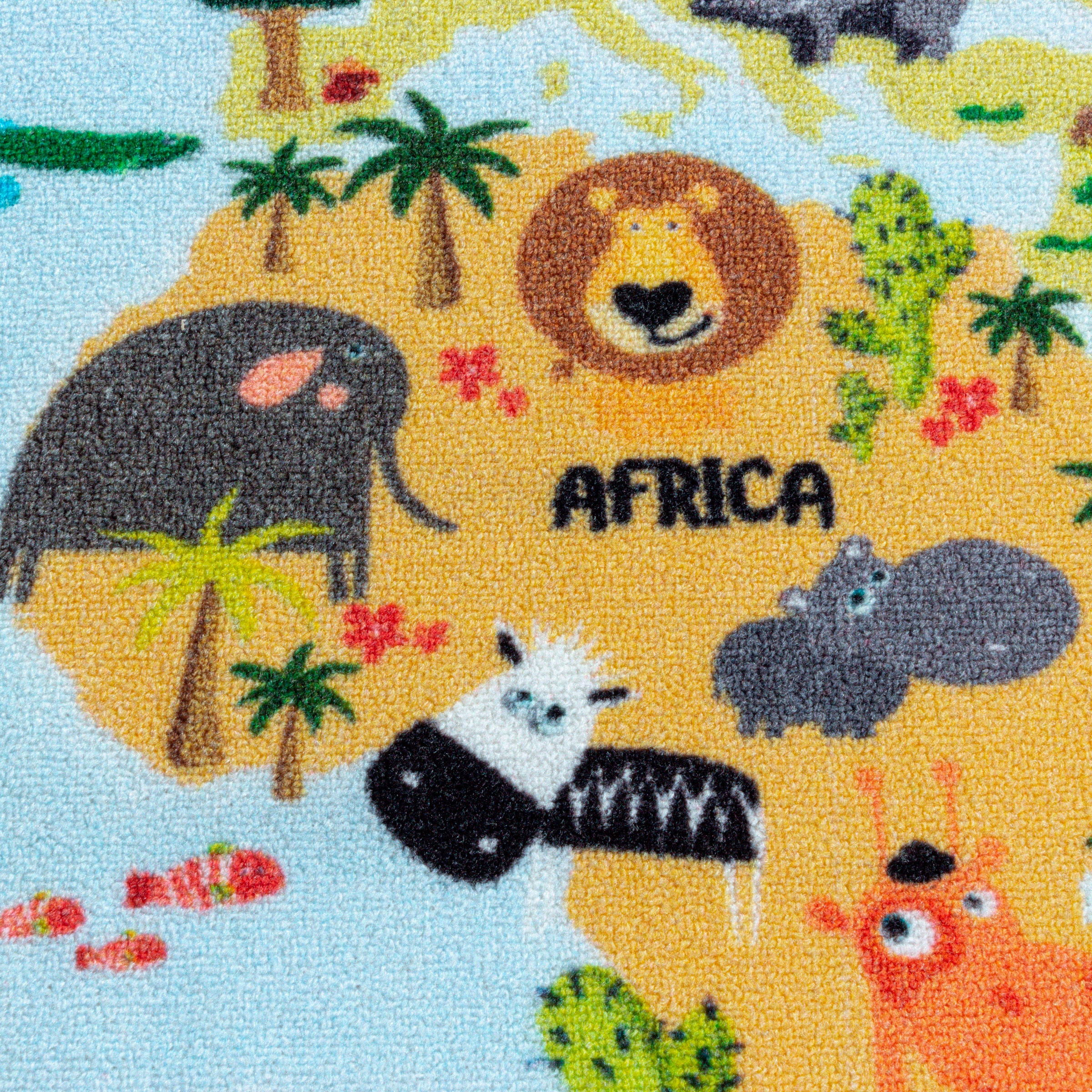 Ayyildiz Teppiche Kinderteppich »PLAY 2917« rechteckig 6 mm Höhe robuster Kurzflor, bunte Weltkarte, Weltmeere, Tiere, Kinderzimmer