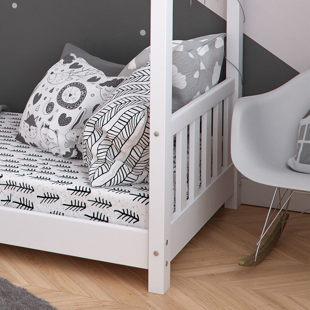 VitaliSpa Kinderbett Design Hausbett Kinderbett Kinder Holz Haus Zaun 80x160cm Weiß