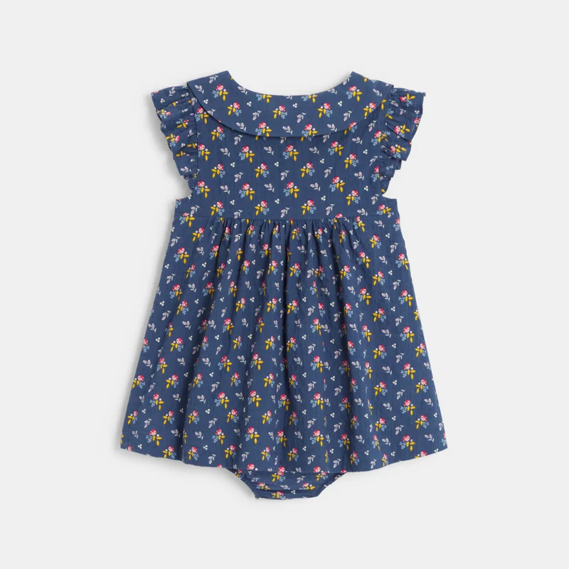 Robe coton plumetis oiseaux bleu bébé fille Bleu