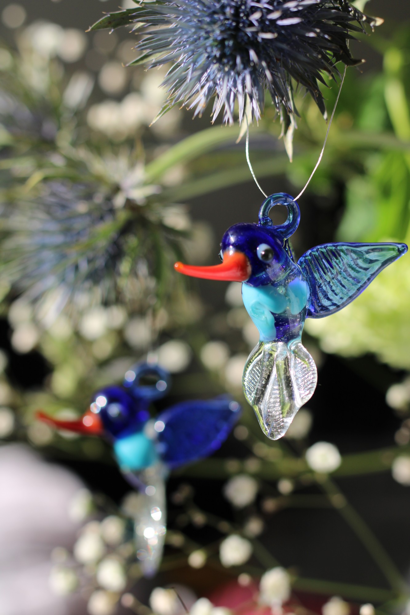Glasfigur 'Kolibri' hängend, multicolor, H 6 cm, B 6 cm, L 3 cm von fischer's lagerhaus