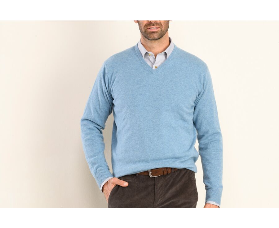 Pull homme laine col V Bleu Scandinave Chiné - ELIAN