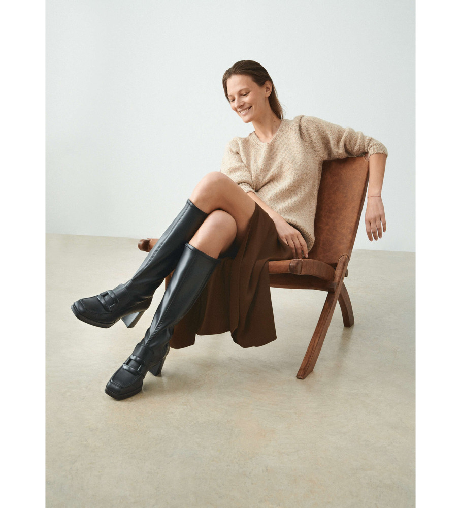 Botas Hispanitas Natalie em couro, pretas - Salto de 7 cm -