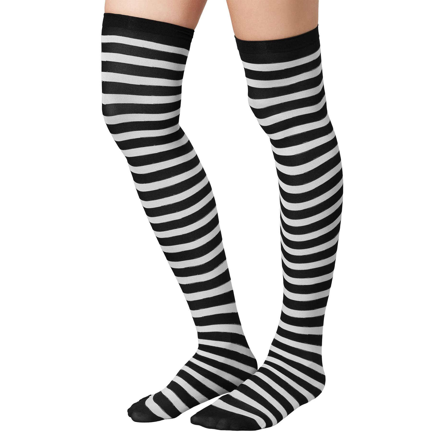 tectake® Gestreifte Overknee-Strümpfe schwarz-weiß