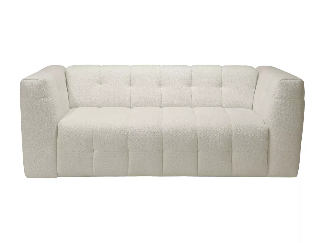 Canapé 4 places convertible express en tissu bouclette beige - Couchage 160 cm - Matelas 16 cm DILOME