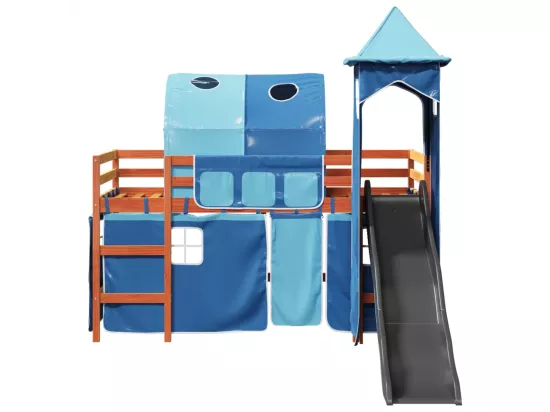 Lit mezzanine enfants avec tour bleu 80x200cm bois pin massif