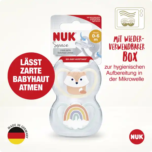 Space Silikon-Schnuller, Fuchs & Regenbogen, 0-6 Monate