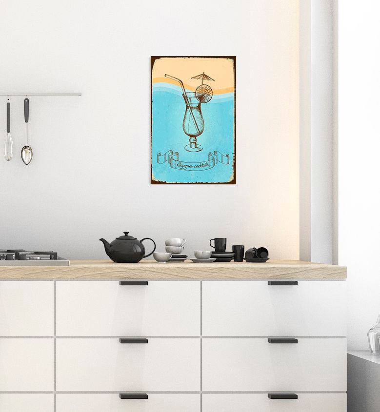 queence Metallbild »Summer Cocktails« Getränke | Schriftzug | Schriftzüge 1 Stk. tlg. Stahlschilder