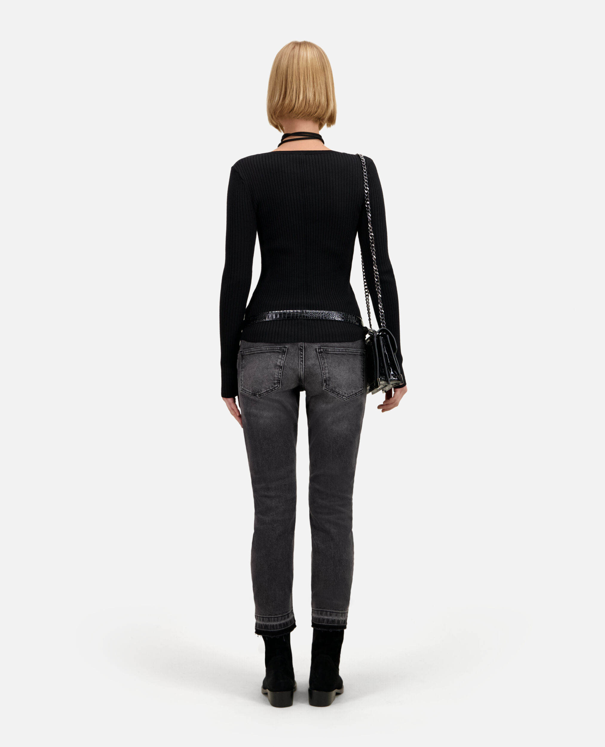 Black ribbed fine knit sweater