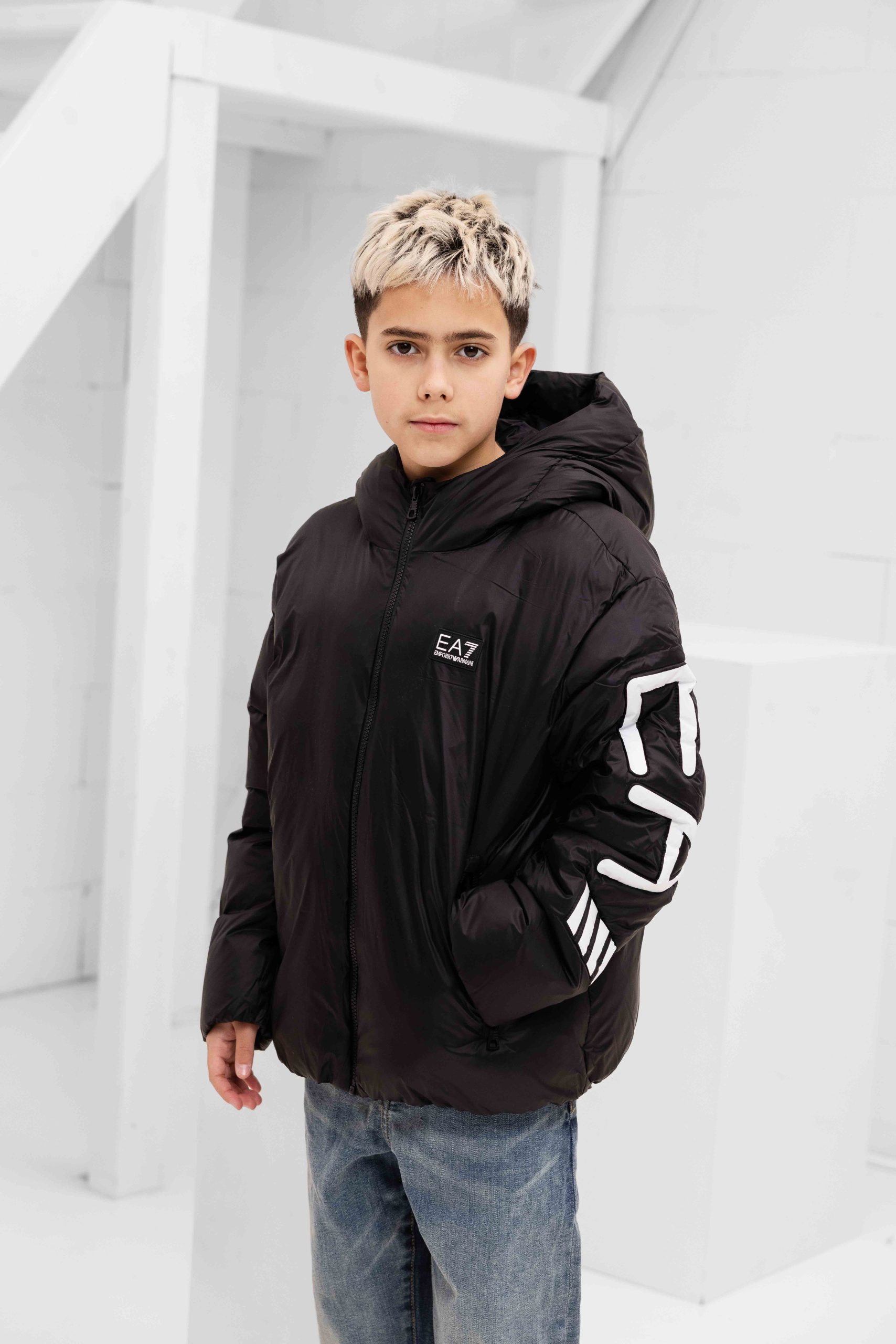 EA7 Emporio Armani Polar Logo Winterjas Kids Zwart
