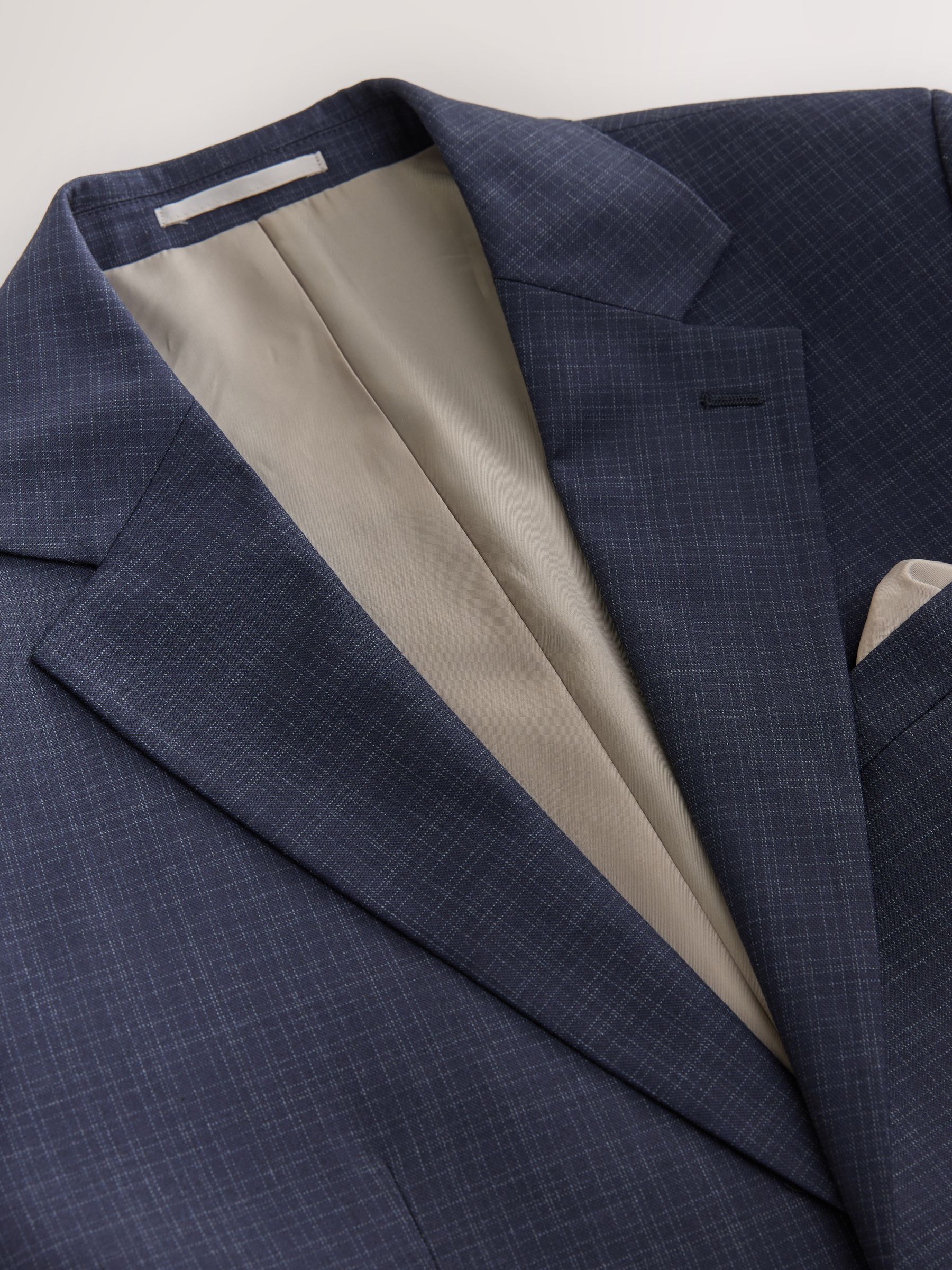 Marineblauw - Skinny Fit Check Texture Suit Jacket