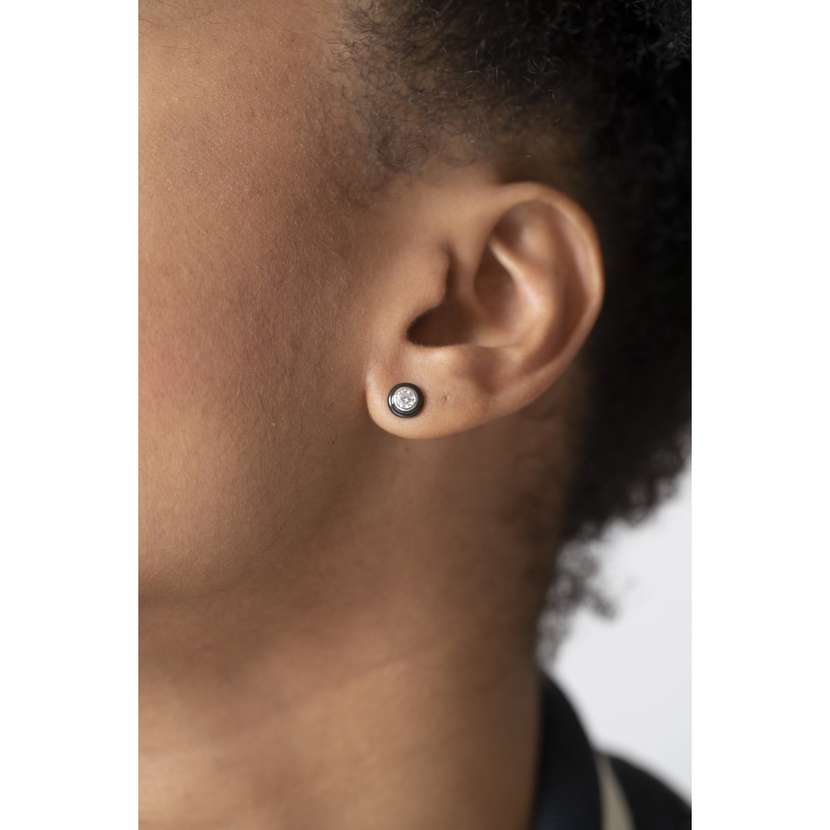 Boucles d'oreilles clous en Argent 925 millièmes et céramique - blanc brillant