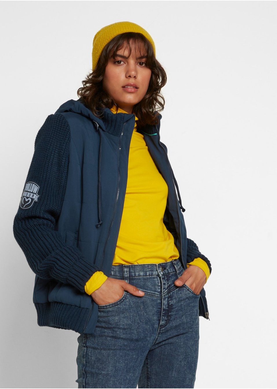 Veste mi-saison avec manches en maille et capuche