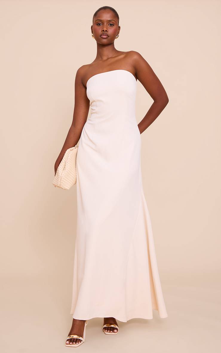 Crème Robe Longue Bustier En Tissu Tissé Ajusté