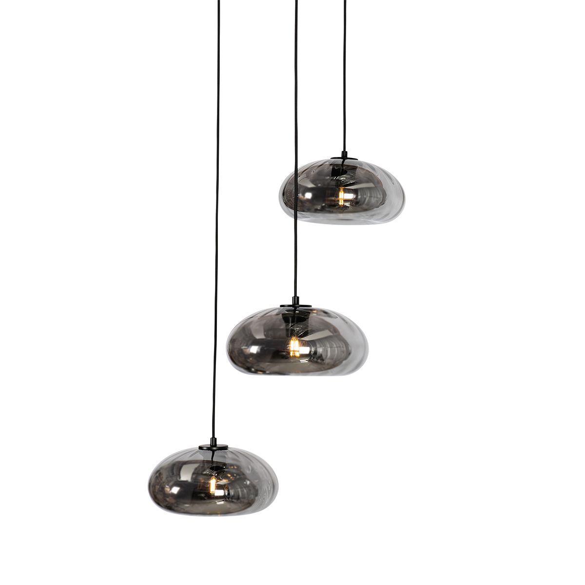 Art Deco hanglamp zwart met smoke glas rond 3-lichts - Ayesha