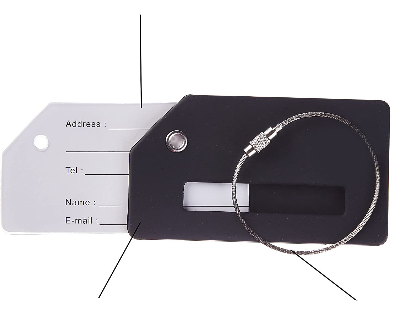 (5er Set) Silikon Kofferanhänger Gepäck Etiketten Luggage Tag mit Adressschild - Schwarz