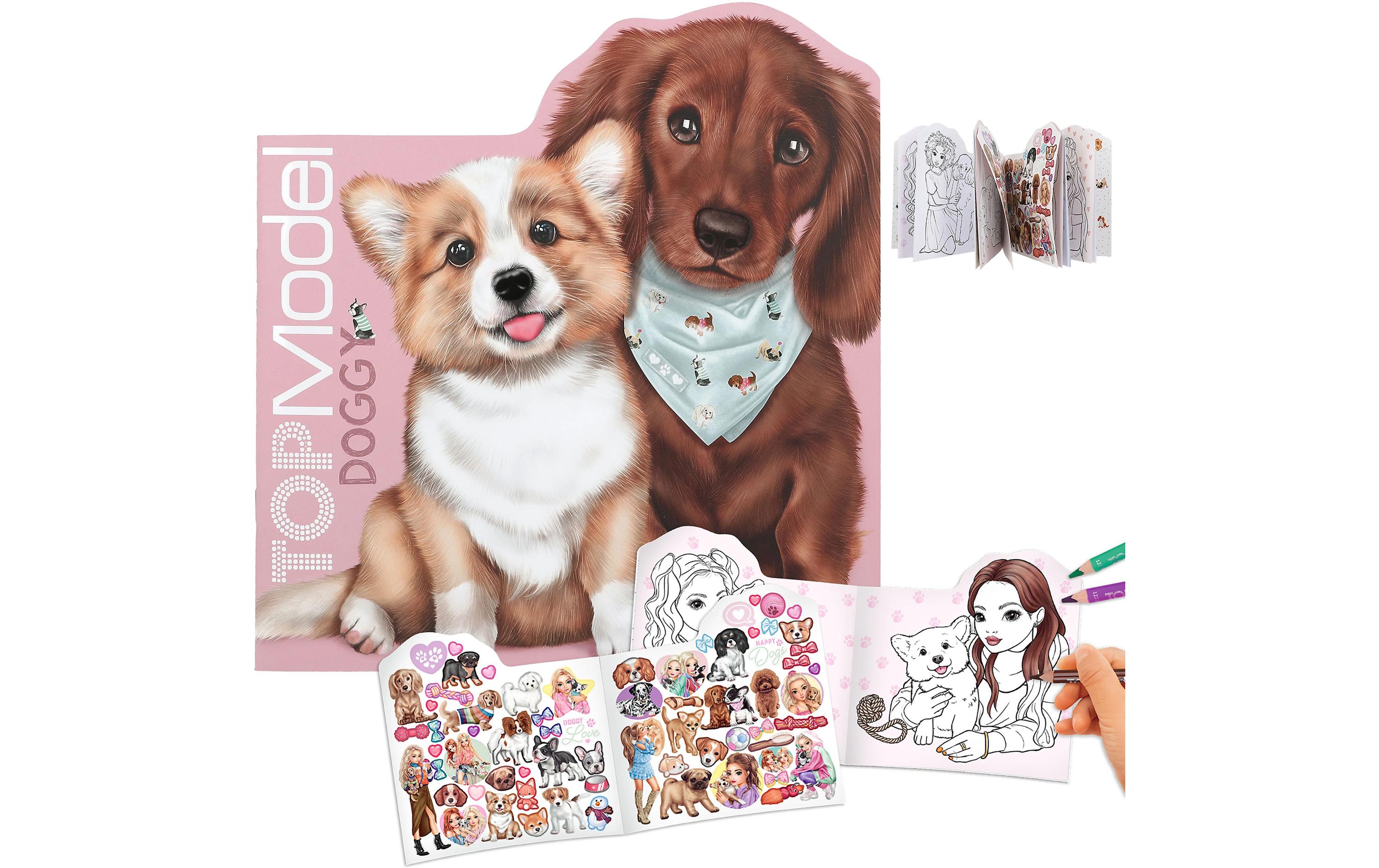 Malbuch Doggy Top Model 24 SeitenStickerbuch zum Ausmalen und Selbstgestalten