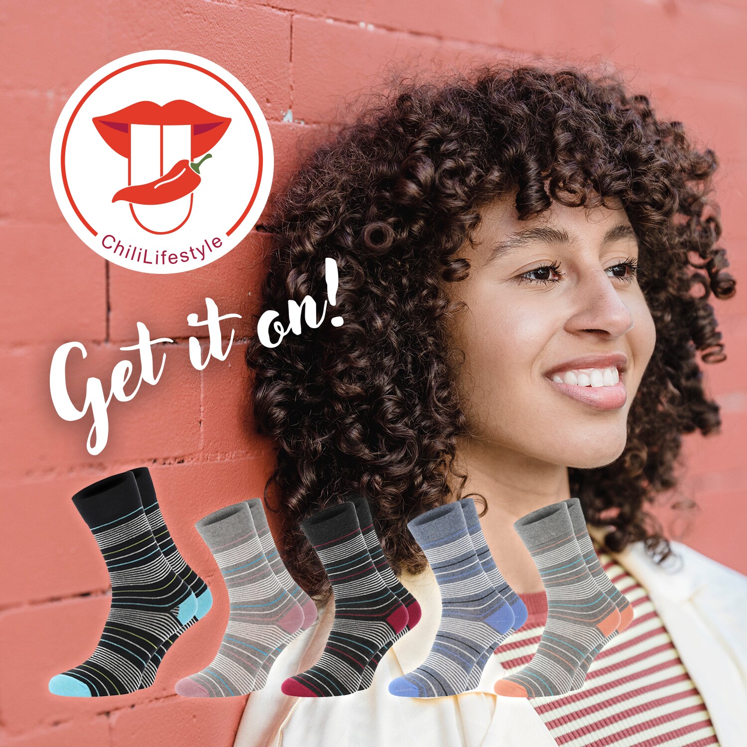 Chili Lifestyle Streifen Socken Damen 5 Paar Baumwolle Weichbund