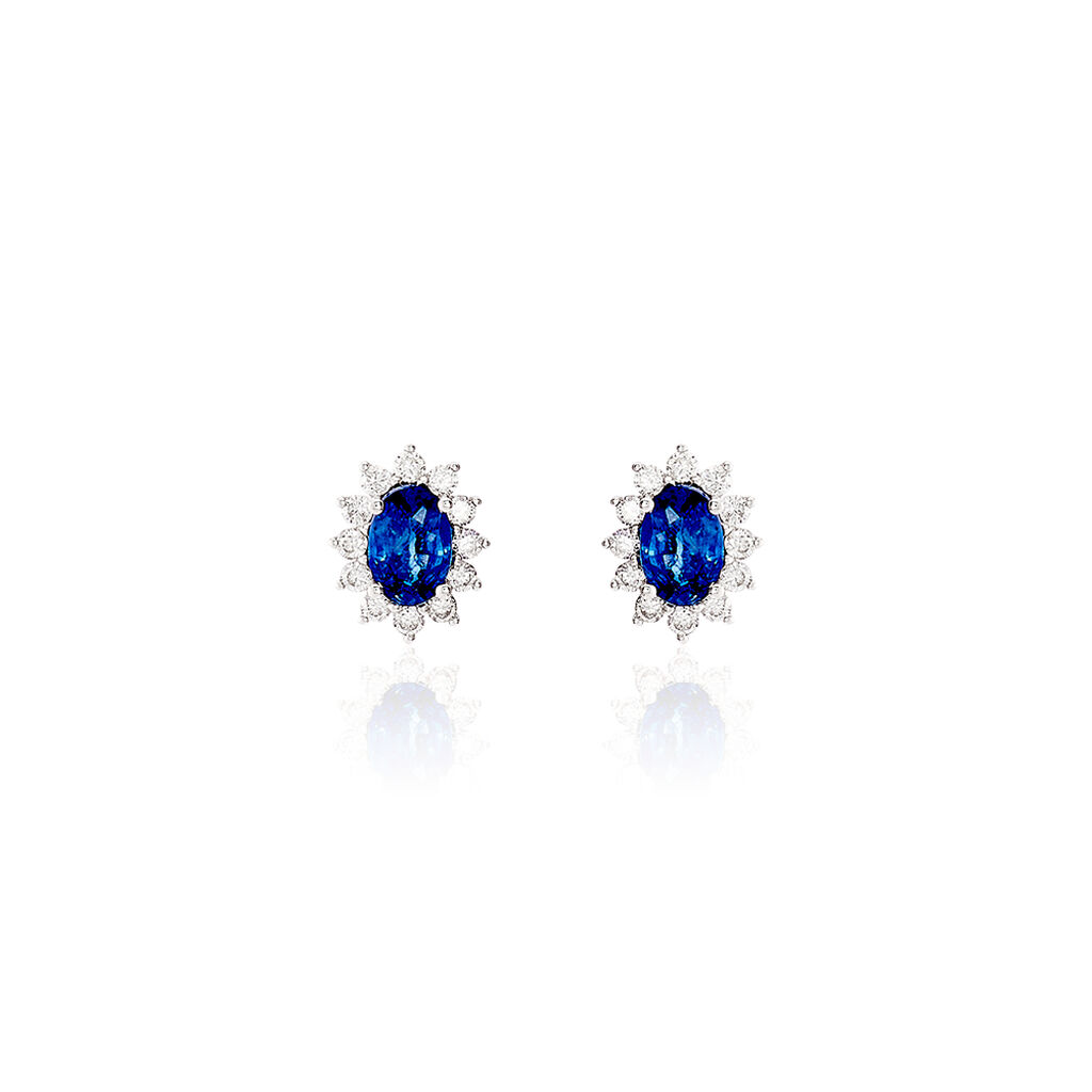 Boucles D'oreilles Puces Vladimir Or Blanc Saphir Et Diamant