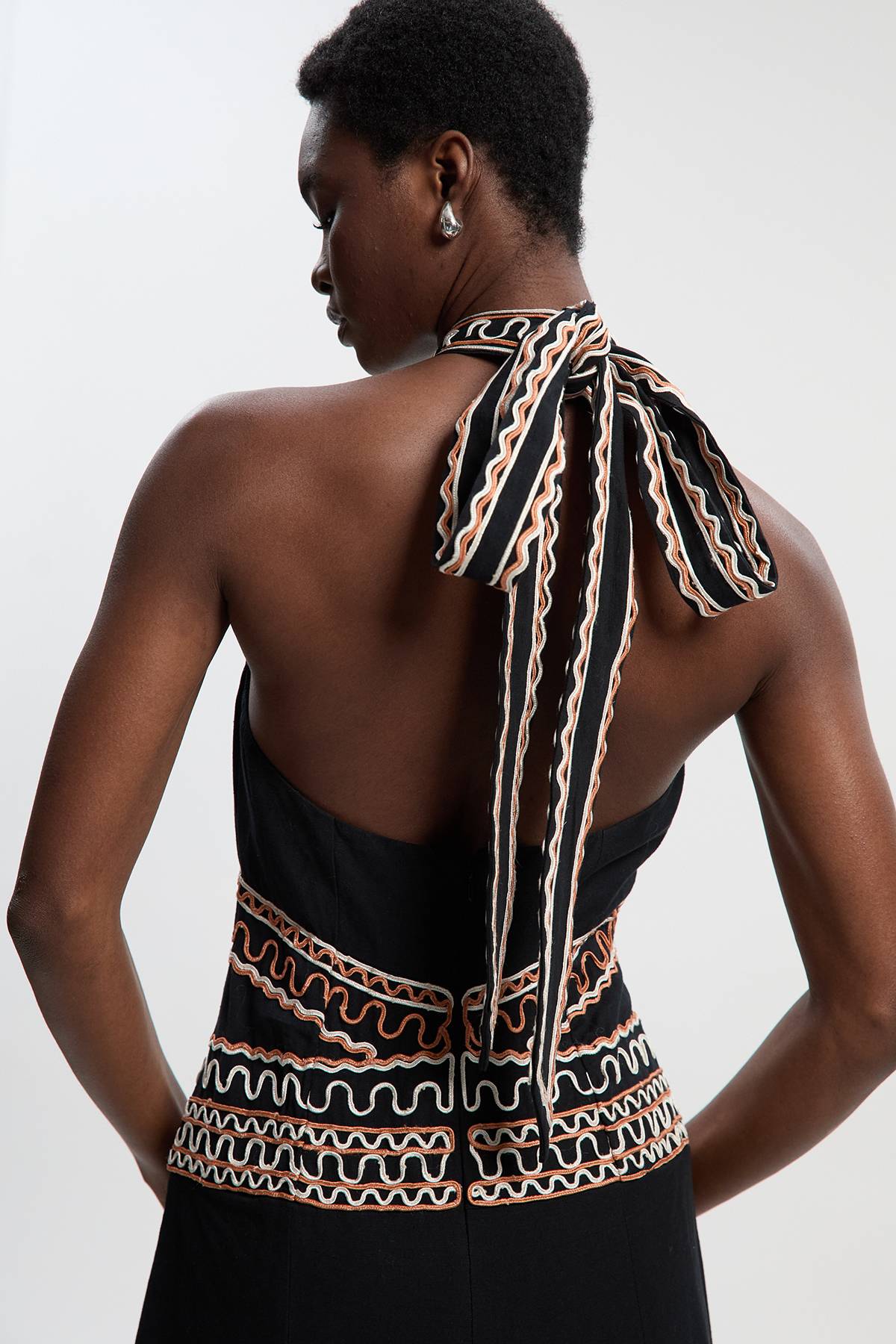 KarenMillen Robe bustier tissée en coton et lin brodé