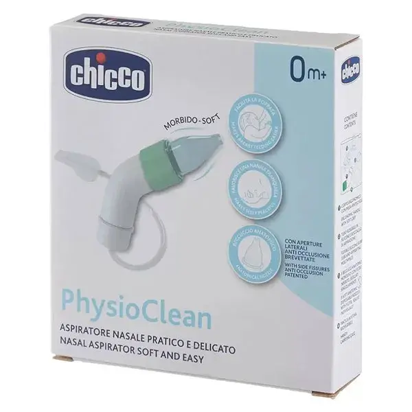 Aspirador Nasal Infantil Chicco Wellbeing & Protection Soft & Easy Physioclean +0m com Ponta de Silicone Macia e Filtro