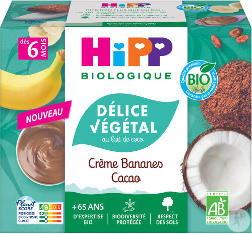HiPP Biologique Crème Bananes Cacao Lait De Coco 4x100g