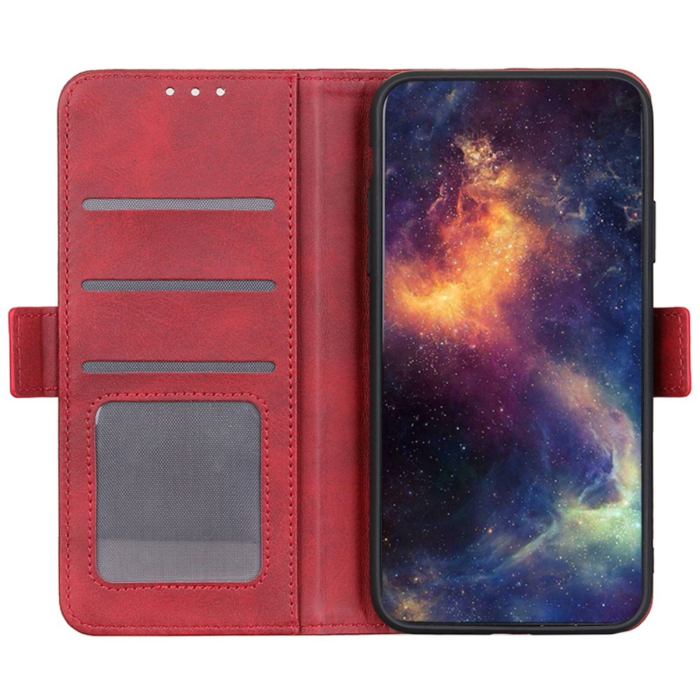 iPhone 14 Pro Vintage Leder Tasche Flip Cover mit Kartenfächer - Rot