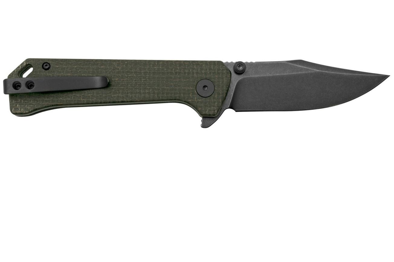 QSP Grebe QS147-A2, 14C28N zwart Clippoint donkerbruin Micarta, zakmes