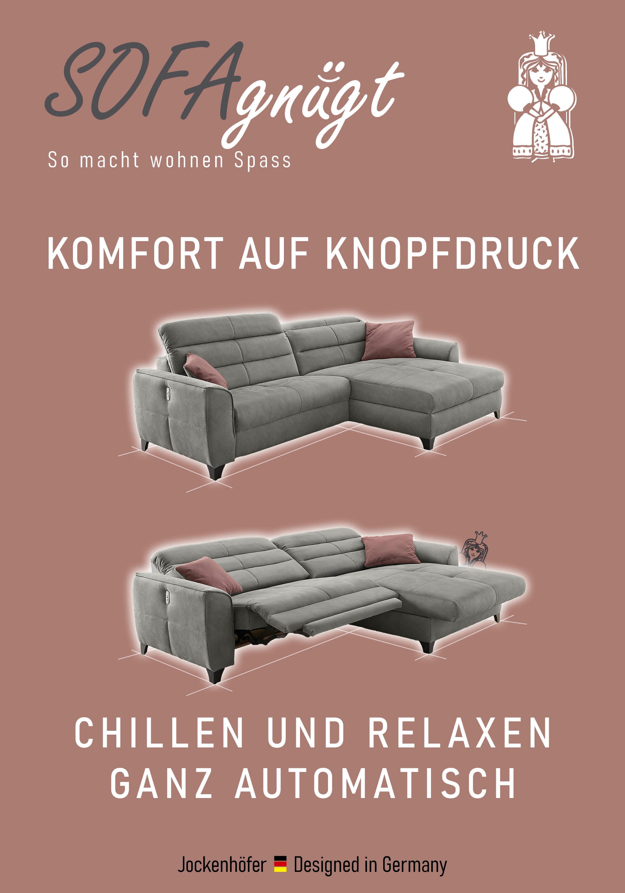 Jockenhöfer Gruppe Ecksofa »Double One L-Form« mit 2x 120cm breiten, elektromotorischen Relaxfunktionen