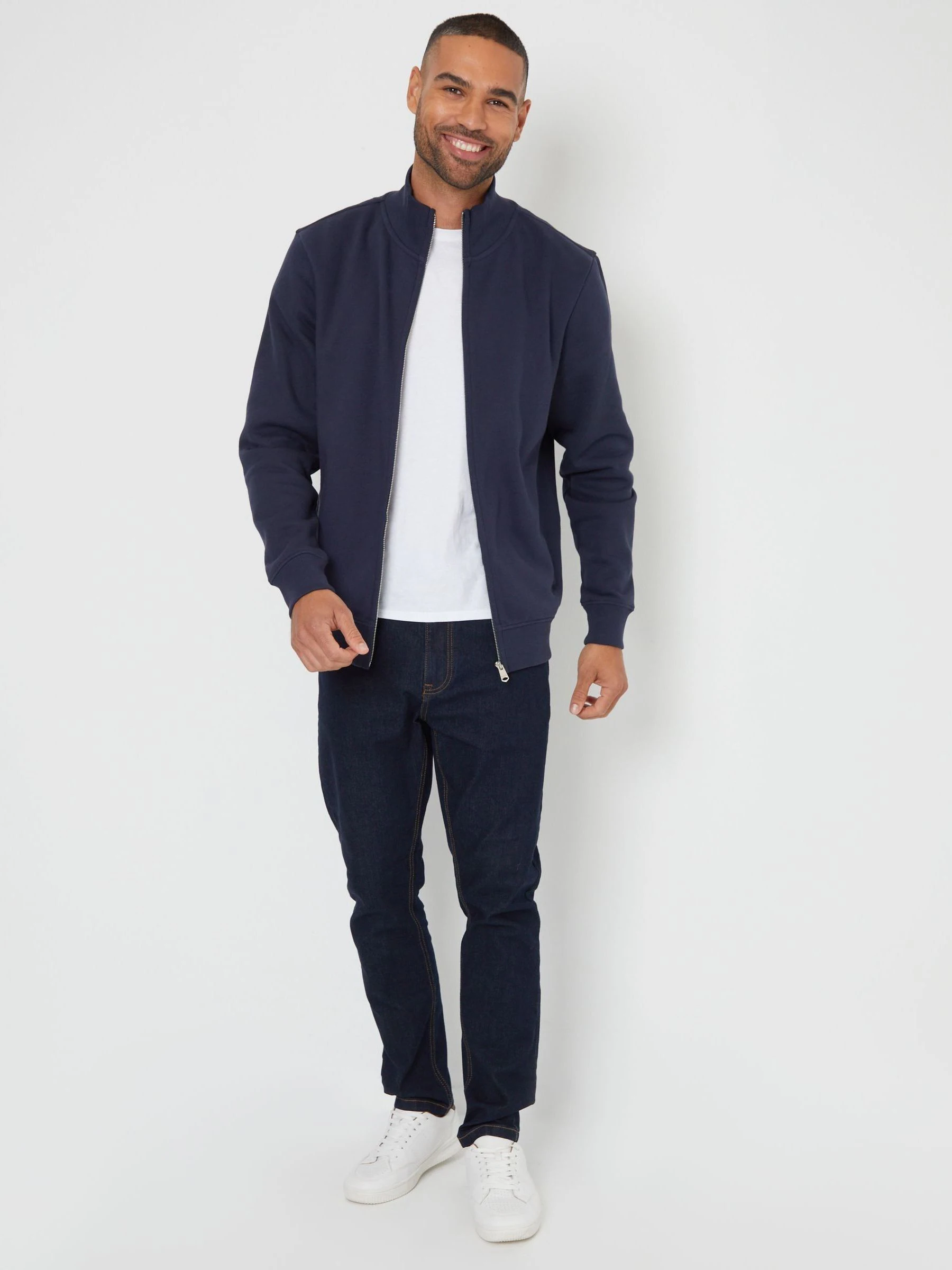 Marineblauw - Threadbare sweatshirt met trechterkraag en korte rits