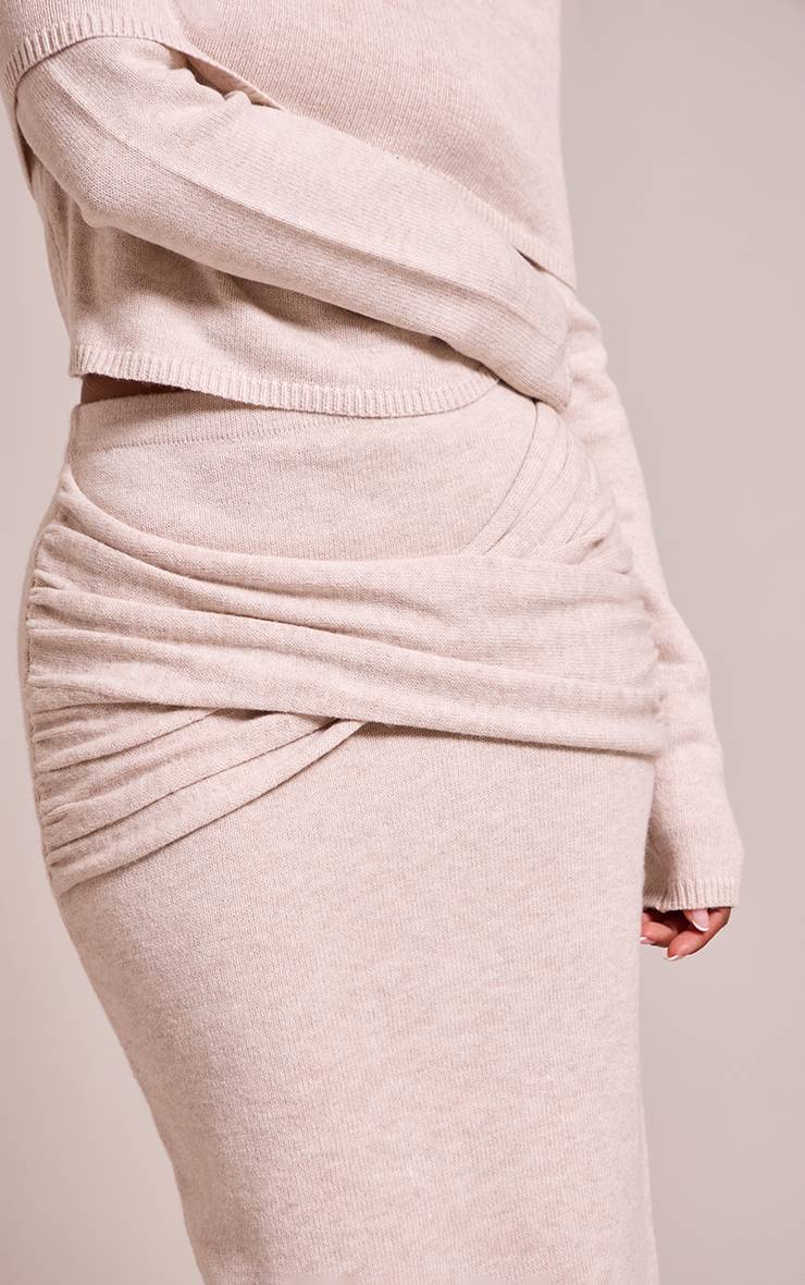 Beige Jupe Longue Côtelée En Maille Douce Petite
