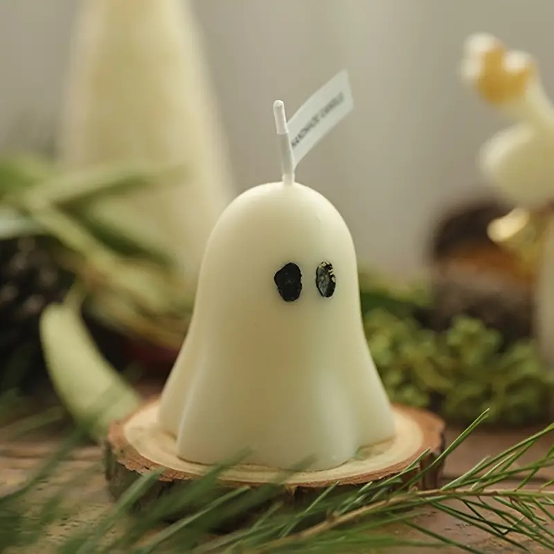 (4er Set) Geister Duft Kerze Halloween Party Home Deko Handmade Gespenst Gruselkerze - Weiss